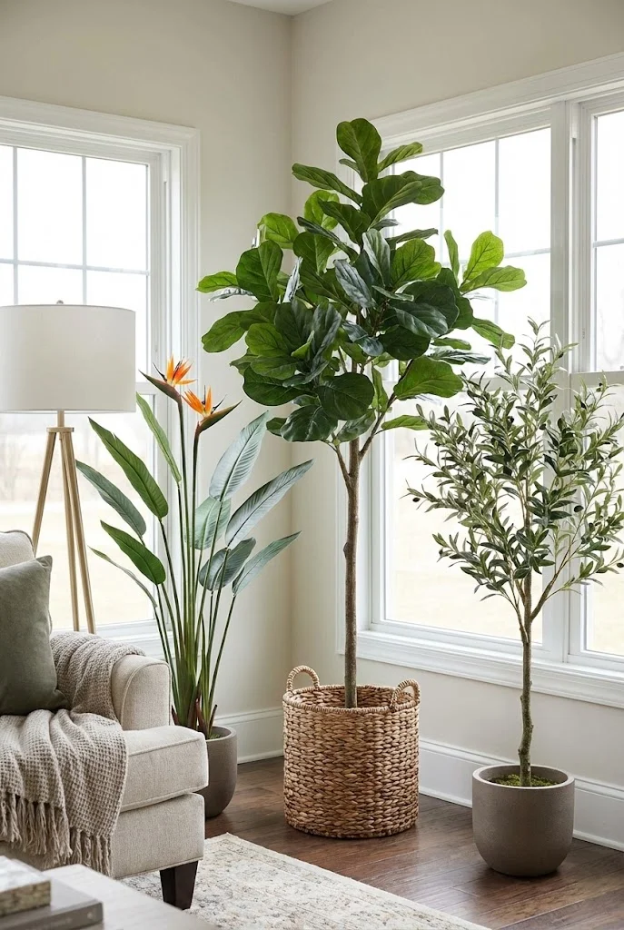 Tall artificial plants for living room corner decoration