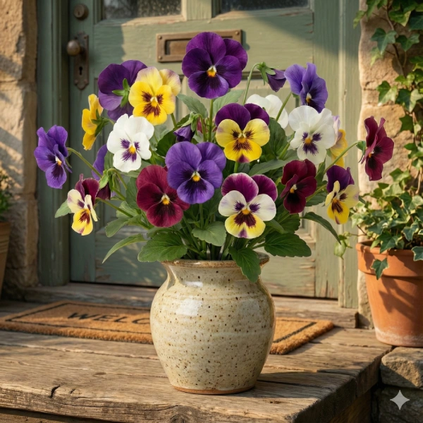 artificial pansies for outside detail